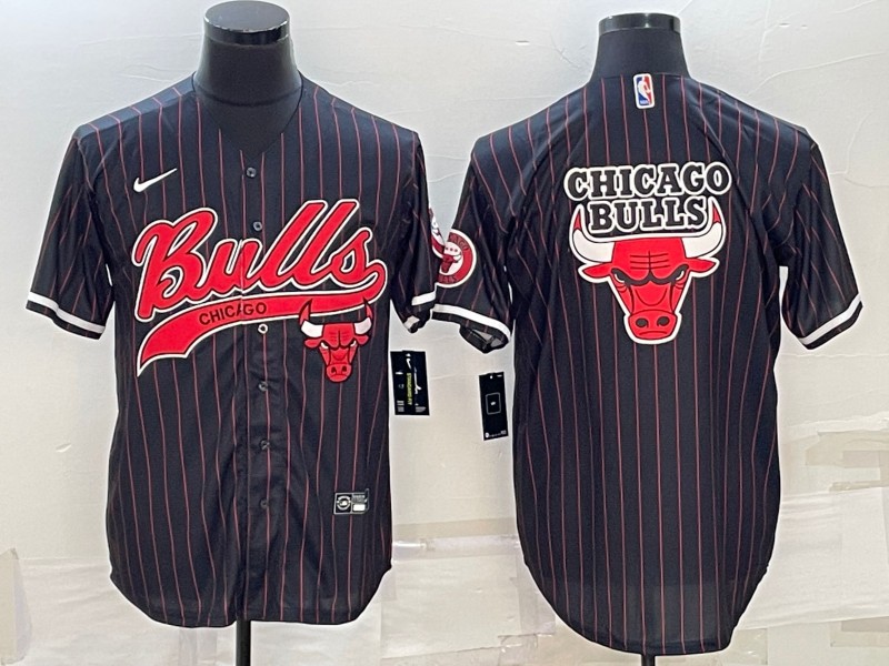 Men's Chicago Bulls Black Team Big Logo Cool Base Stitched Baseball Jersey